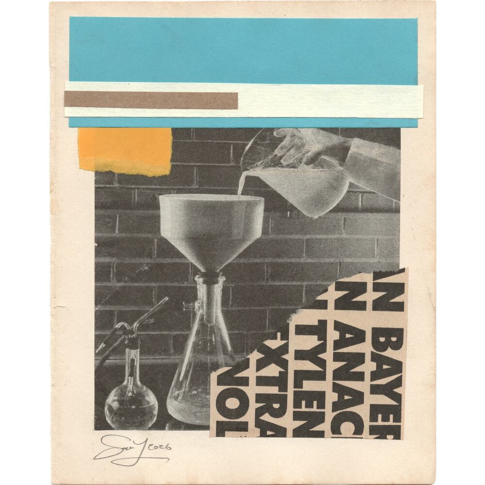Original Mixed Media Modern Art Collage "Strobic" 5.25x6.75" Signed